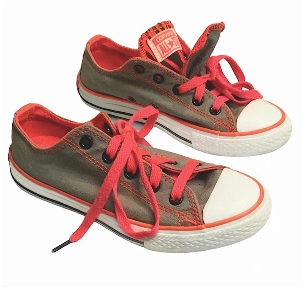 Converse Chuck Taylor Kids All-star Grey Orange Double Tongue Girls Size 1